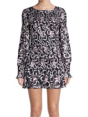 LoveShackFancy Long Sleeve Mini Dress with Metallic Pattern
